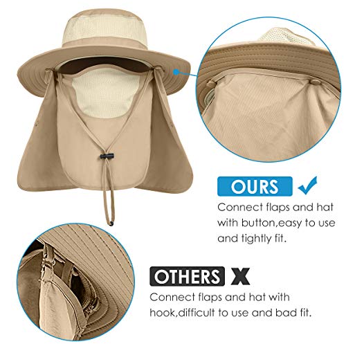 IYEBRAO Mens Outdoor Sun Hat with Face Neck Flap UV Protection Wide Brim Fishing Hat for Hiking Safari Gardening UPF 50+ - color: 2 Pack-dark Gray＆khaki