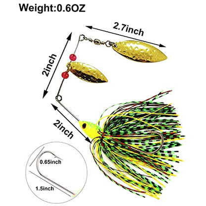 Spinner Baits Fishing Lures Kit, Hard Metal Buzz Bait Jigs Colorado Willow Leaf Spinnerbait Blades Swimbaits Fishing Tackle Spinner Bait for Bass Pike Trout Salmon Fishing - color: 9pcs Spinner Baits