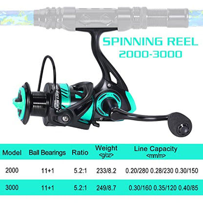 Sougayilang Telescopic Fishing Rod and Reel Combo – Full Kit with Carrier Bag, 11+1 Bearings Spinning Reel, Carbon Fiber Travel Pole for Bass, Trout, Catfish, Redfish – Saltwater Freshwater - color: Green Full Kit with Carrier Case, size: 6.9 ft