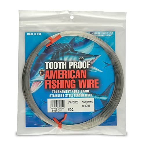 AFW Tooth Proof Stainless Steel Single Strand Hard Leader Wire - Bright and Camo for Shark, Barracuda, King Mackerel, Wahoo, Snook Bite Protection for Toothy Critters, Rigging Baits and Lures - color: Bright, style: #2, 27 Lb Test, 1/4 Lb