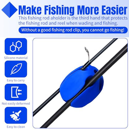 Blueweenly 12 Pcs Portable Silicone Fishing Pole Rod Holder Clips Fixed Ball 5 Holes Multifunctional Rubber Fishing Pole Puller Clips Bike Rod Holder Straps for Travel Ground Car Bike - color: Blue