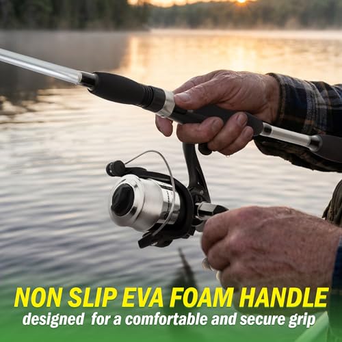Fiberglass Fishing Pole - Strike Series 78-Inch Collapsible Rod and Spinning Reel Combo, EVA Handle, Pre-Spooled Reel, Fishing Gear for Catching Walleye, Bass, Trout, and More by Wakeman - color: Silver Metallic