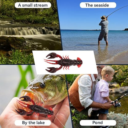 HERCHR Soft Fishing Lure Crawfish Bait Shrimp Lobster Claw Artificial Lure 10pcs Soft Lure Baits - color: RED