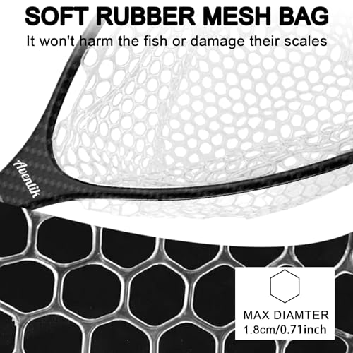 Aventik Fly Floating Fishing Net Carbon Fiber Landing Trout Net Light Weight Clear Rubber Ghost Net Catch & Release - color: Standard Black with Black magnetic release