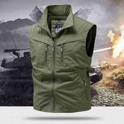 Men Fishing Vest Lightweight Outerwear Golf Running Sleeveless Jacket Travel Photo Utility Vest with Zipper Pockets - color: #02 Army Green, size: 3X-Large