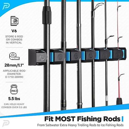 PLUSINNO Fishing Gifts for Men - V6 Vertical Fishing Rod/Pole Holders, Support Extra Large & Heavy Fishing Rod Combos, Fishing Rod Holders for Garage, Wall Mounted Fishing Rod Rack Storage - style: Upgraded 2pack (Support Heavy rod combos)