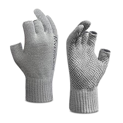 Riverruns Wool Fishing Gloves - Winter Fingerless Knitted Gloves for Men and Women 3-Cut Fingers Warm Gloves for Cold Weather, Fly Fishing, Ice Fishing, Kayaking - color: Gray