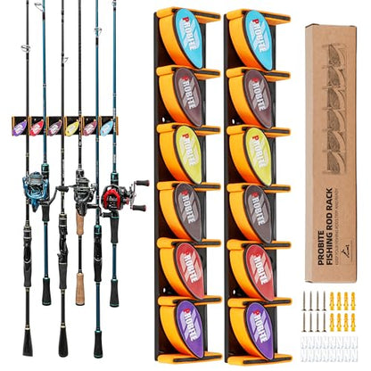 Wall Mounted Fishing Rod Holder for Garage, Horizontal & Vertical Fishing Rod Rack, Fishing Pole Storage with Soft EVA Protective Pad, Holds Up to 6 Rods or Combos, Fits Most Fishing Poles