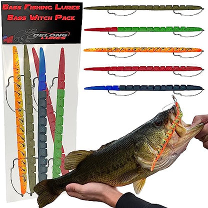 Delong Lures Fishing Lures, Made in America, Pre-Rigged Weedless Bass Lures for Fishing, Segemented Soft Platisc Fishing Bait, Fishing Worm Lure, Fishing Tackle Kit - color: Variety Pack