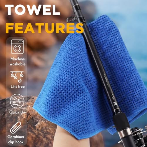 Breling 12 Pack Fishing Towels with Clip, 16'' x 16'' Microfiber Waffle Weave Fish Bait Towel Quick Dry Absorbent Rag for Cleaning Boat Kayak Accessory Camping Hiking (Black Grey Blue) - color: Black Grey Blue