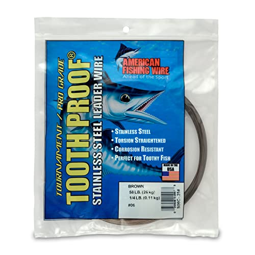 AFW Tooth Proof Stainless Steel Single Strand Hard Leader Wire - Bright and Camo for Shark, Barracuda, King Mackerel, Wahoo, Snook Bite Protection for Toothy Critters, Rigging Baits and Lures - color: Camo, style: #6, 58 Lb Test, 1/4 Lb