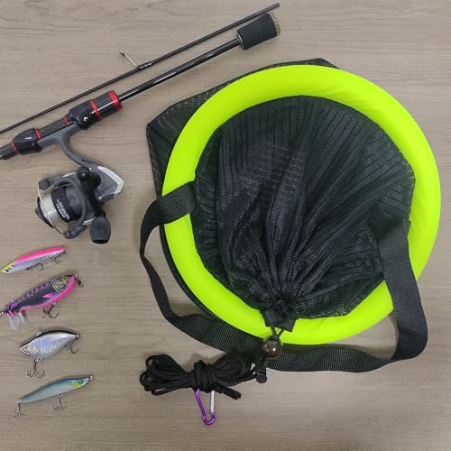 Aventik Floating Fish Basket Mesh Net Cage for Live Bait Storage Fish Raising Kayak Fishing Accessories 15.7in/40cm Height - size: 10 GAL Lime Green-13.8*13.8*15.8inch