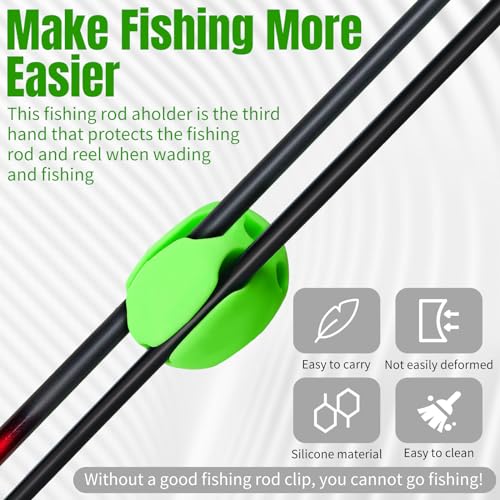 Blueweenly 12 Pcs Portable Silicone Fishing Pole Rod Holder Clips Fixed Ball 5 Holes Multifunctional Rubber Fishing Pole Puller Clips Bike Rod Holder Straps for Travel Ground Car Bike - color: Green