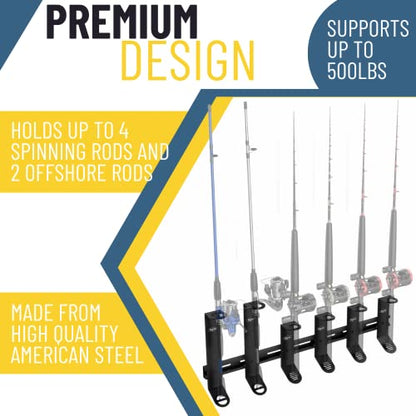 Koova Wall Mount Fishing Rod Holders & Reel Storage | Sturdy Fishing Pole Holders | Steel Rack Fishing Organizers and Storage - size: Mixed Combination