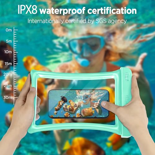 CACOE Floatable Waterproof Phone Pouch 2 Pack Up to 10.0",Pink+Green | Floatable, IPX8 Waterproof Phone Case,Adjustable Lanyard,Dry Bags for Beach/Cruise/Travel/Camping/Kayak/Vacation Essentials - color: Pink+Green, size: Up to 10.0"-Floatable