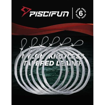 Piscifun Fly Fishing Leader with Pre-Tied Loop, Tapered Fly Line Leader, Nylon, Clear, 6 Pack, 7.5FT, 9FT, 12FT, 0X 1X 2X 3X 4X 5X 6X 7X - size: 7.5ft-6 pack, style: 4x-4.9lb