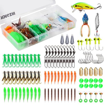 Fishing Lures Kit,Bass Fishing Tackle Set Including Soft Baits Jig Heads Hooks Weights, Complete Freshwater Lure Kit for Bass Trout Walleye Panfish