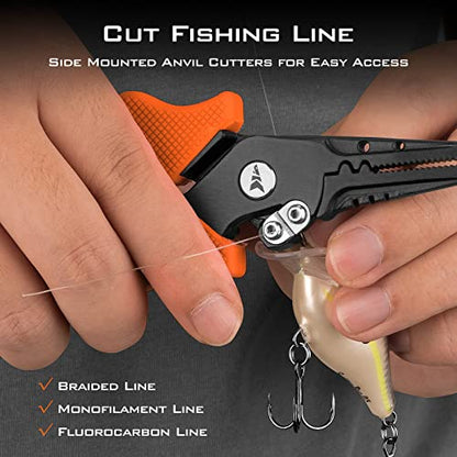 KastKing Cutthroat 7.5-inch Braid Scissors and Pliers Set - Saltwater Resistant Fishing Gear, Line Cutter, Hook Remover, Fishing Tool Set, Gift for Men - style: A: Split Ring Plier and Scissor - Orange