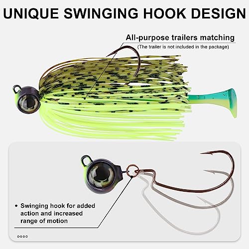 TRUSCEND Jigs Fishing Lures with Ultra Smooth Teflon Hook, Tour Grade Titanium Weed Guard Swim Jigs, Valuable Weedless Skirted Jig, Well-Made Lures for Crappie Bass Trout, Freshwater Fishing Gear - color: B-1/4oz