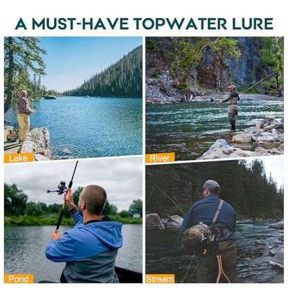 Goture Topwater Fishing Lures, Bass Popper Lure Kit, Top Water Plopper Fishing Lures with Double Blade Rotating Tail, Floating Lure for Freshwater Saltwater Bass Walleye Pike Catfish, Gifts for Men