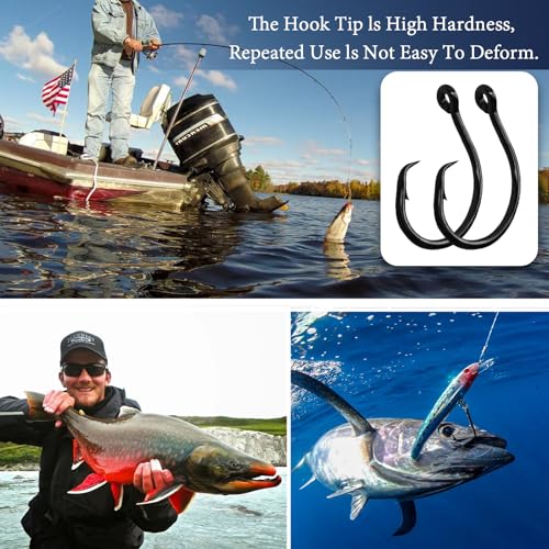 10PCS High-Carbon Steel Circle Hooks Barbed Fishing Hooks with Holes, Freshwater and Saltwater Fishing Hooks for Tuna, Catfish, Bass - size: 6/0