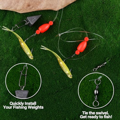 Alwonder 5-Pack Pompano Rigs Surf Fishing Rigs with Snell Floats, Saltwater Live Bait Rig Swivels Duo Lock Snaps Circle Wide Gap Kahle Hooks Rig for Beach Surf Casting Pier Jetty Fishing - color: Red 5-Pack, size: #2 Wide Gap Hook