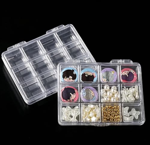 12 grid acrylic storage box, 4.4 x 3.5 x 0.6 inch，nail jewelry and earring display cabinet, nail art craft storage box with transparent cover, fishing bait, rock collection - color: white