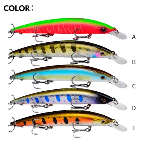 PROBEROS Minnow Bass Fishing Lures - Jerkbait Sinking Lure Set Hard Baits Crankbait for Trout Catfish Musky Bluegill Fishing Topwater Lures Plug 6Pcs/kit - color: 598-4.5inch/0.3oz-5pcs
