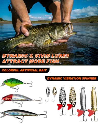 Fishing Lures,380Pcs Tackle Box with Tackle Included | Fishing Gear with Frogs,Soft Baits, Hooks & Other Accessories,Fishing Bait Kit for Bass Trout