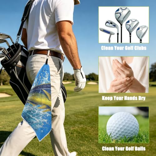 Fish Blue Microfiber Golf Towel for Golf Bags Magnetic with Clip | Golf Essentials for Women Men Attaches to Carts and Clubs 17.7"x17.7"