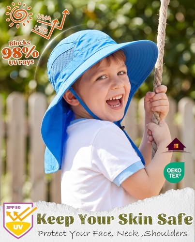 Home Prefer UPF50 Wide Brim Kids Sun Hat Neck Flap Boys Girls Sun Protection Hat for Beach Fishing - color: Royal Blue, size: 4-8 Years