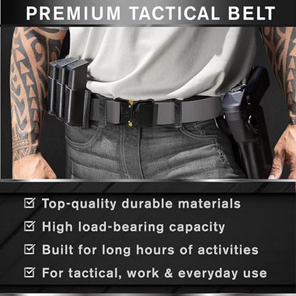 TECEUM Tactical Belt – Heavy-Duty & Quick Release – Military, Work, Rigger, Duty & Utility Belt for Men - color: Buckle 1 - Gray, style: Medium-for Waist 36"-42" (Length 49")