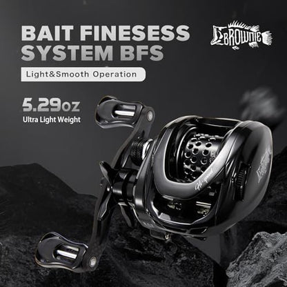 BMC100 BFS Reel 5.29oz Ultralight Baitcaster Reels with Drag Clicker 8.1:1 High Speed 11LB Drag Power 11+1BB Baitcasting Reel Super Smooth Bait Finesse System Carbon Fishing Reel Low Profile