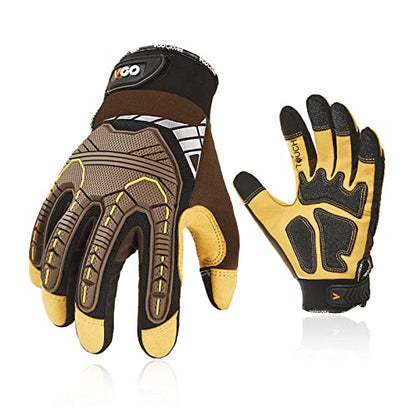 Vgo... 1-Pair Heavy Duty Synthetic Leather Work Gloves, Impact Protection Mechanic Gloves, Rigger Gloves, Vibration Reduction, Touchscreen Capable (Size L, Brown, SL8849) - color: Brown-regular, size: Large (1 Pair)