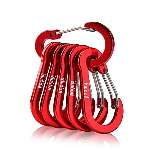 Booms Fishing CC1 Multi-Use Carabiner Clip, 6 Pack Small Caribeener Clips, Mini Keychain Caribeaner Clip 2 inch, Aluminum D Ring Carabiners, Multi-Colored - color: Red, 6pcs