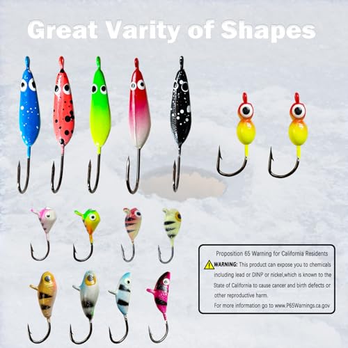 Ice Fishing Jigs Set Ice Fishing Lures Glow in Dark Fishing Jig Heads for Crappie Panfish Walleye Perch Bluegill Pike Ice Fishing 15pcs/16pcs
