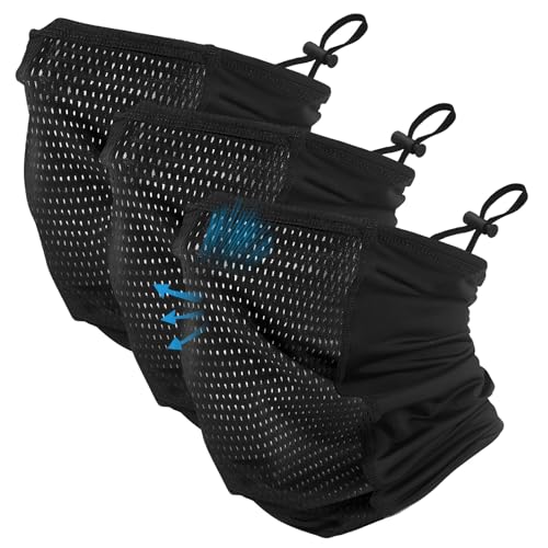 Geyoga 3 Pcs Cooling Neck Gaiter for Men Women Breathable Mesh UV Protection Summer Neck Cover with Mesh Hole Strap Neck Wrap - color: Black