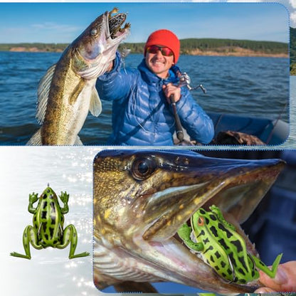 Soulchen 3 Pack Topwater Frog Lure Bass Trout Fishing Lures Kit, Frog and 2 Pocket Frogs Realistic Bait with Legs Weedless Bass Fishing Lures for Freshwater and Saltwater