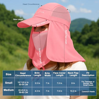 Surblue Neck Face Flap Outdoor Cap UV Protection Sun Hats Fishing Hat Quick-Drying UPF50+ - color: Pink, size: Medium
