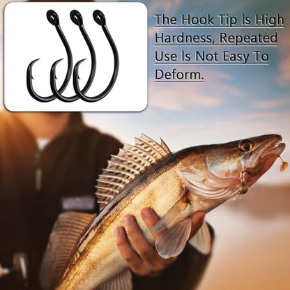 10PCS High-Carbon Steel Circle Hooks Barbed Fishing Hooks with Holes, Freshwater and Saltwater Fishing Hooks for Tuna, Catfish, Bass - size: 8/0