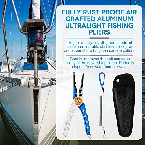 Lasnten 2 Pcs Fishing Pliers Saltwater Braid Cutters 7.8 Inch Fishing Hook Remover Split Ring Fishing Tools with Sheath and Lanyard Gear Gifts for Fish Line Cutting Boat Fly Ice Fishing Accessories - color: Blue, Silver