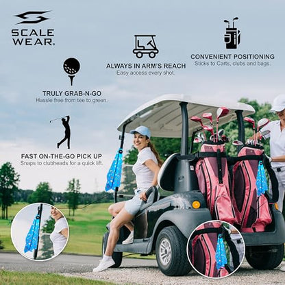 Magnetic Microfiber Waffle Golf Towel – Funny Large 16"x24" Clean Golf Club Ball Magnet Clip to Hang on Bag Cart Strong Premium Strength Ultra Absorbent Gear Black Disc Men (Teal Baches) - color: Teal Baches
