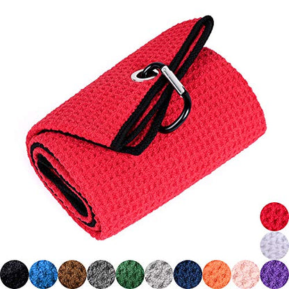Mile High Life Microfiber Waffle Pattern Golf Towel | Club Groove Cleaner Brush | Foldable Divot Tool with Magnetic Ball Marker (Red Towel/Brush/Curve Divot) - color: Red Towel/Brush/Curve Divot