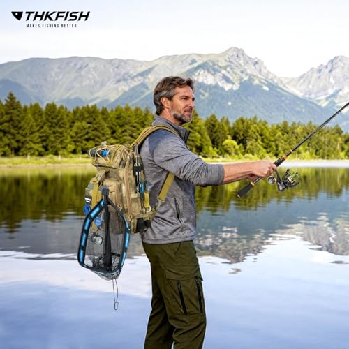 THKFISH Telescoping Fishing Rod and Reel Combo with Backpack, Carbon Fiber Travel Fishing Pole Spinning Reel Kit with Fishing Lures, Fishing Tools Kit for Men - color: Camo Backpack With Fishing net, size: 39IN