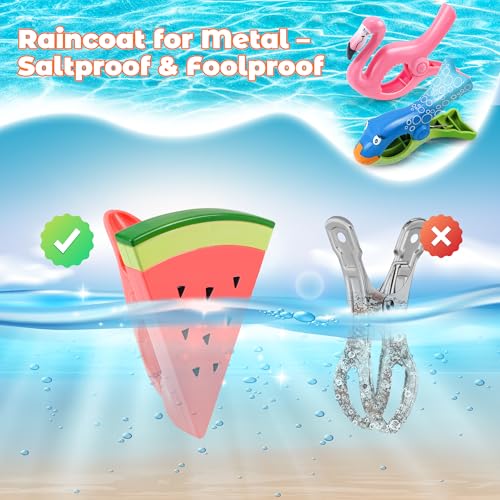 12 Pack Towel Clips for Beach Chairs, Durable and Jumbo Size Flamingo Parrot Towel Clips, Portable Cute Creative Beach Towel Clip for Beach Chairs Cruise Patio Pool or Daily Use - style: Parrot+Flamingo+Champagne+Watermelon+Fish+Sunglasses