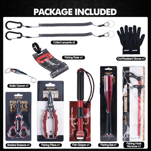 Goture Fishing Tool Kit,Fishing Pliers,Fillet Knife with Sheath,Fish Lip Gripper,Fish Hook Remover,Lanyard,Line Scissors,Sharpener,Stainless Steel Soap,Saltwater Gear Kit,Red/Pink,Gifts for Men/Women - color: A10:10pcs Fishing Tool Kit