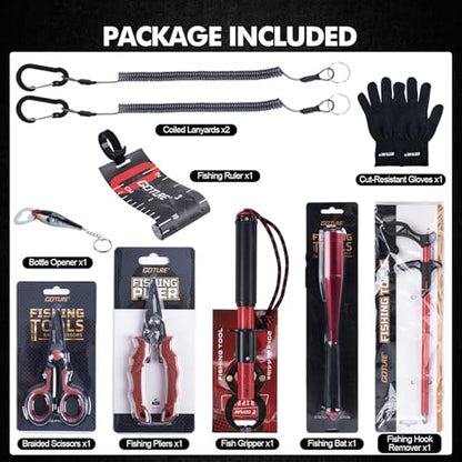 Goture Fishing Tool Kit,Fishing Pliers,Fillet Knife with Sheath,Fish Lip Gripper,Fish Hook Remover,Lanyard,Line Scissors,Sharpener,Stainless Steel Soap,Saltwater Gear Kit,Red/Pink,Gifts for Men/Women - color: A10:10pcs Fishing Tool Kit