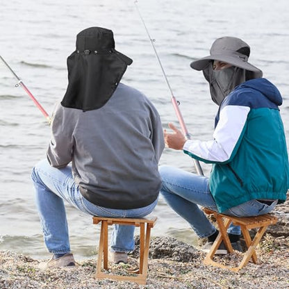 Cuffbow 3 Pcs Sun Hat for Men Women with Neck Flap Breathable Wide Brim Bucket Hat UV Protection UPF 50+ Fishing Hiking - color: Black, Dark Gray, Army Green