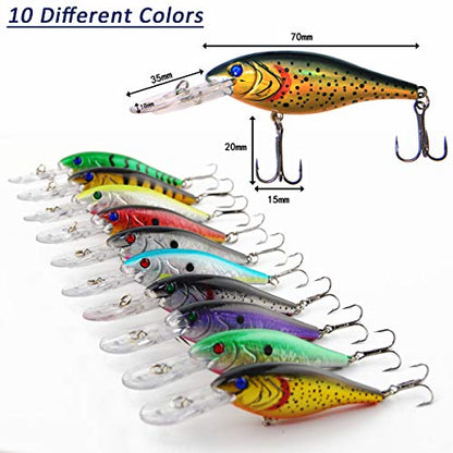Fishing Lures Hard Bait Minnow Swimbait Crankbait Jerkbait Lure with Treble Hooks 3D Eyes Freshwater Saltwater Fishing Lures for Bass Trout Walleye Pike Catfish - color: B-10pcs-3.9in/0.35oz