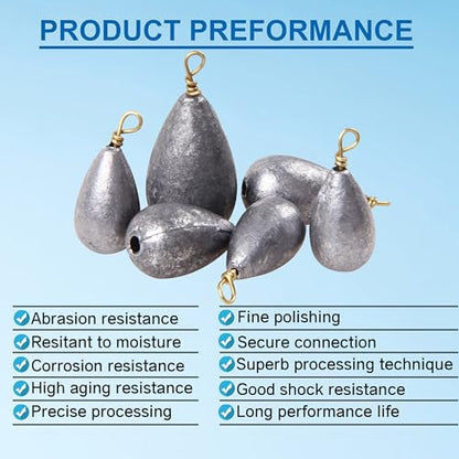 Fishing Weights Sinker Kit-30pcs Assorted Bass Casting Sinker Weights Bell Sinkers Drop Shot Weights with Brass Swivels for Saltwater Freshwater Fishing